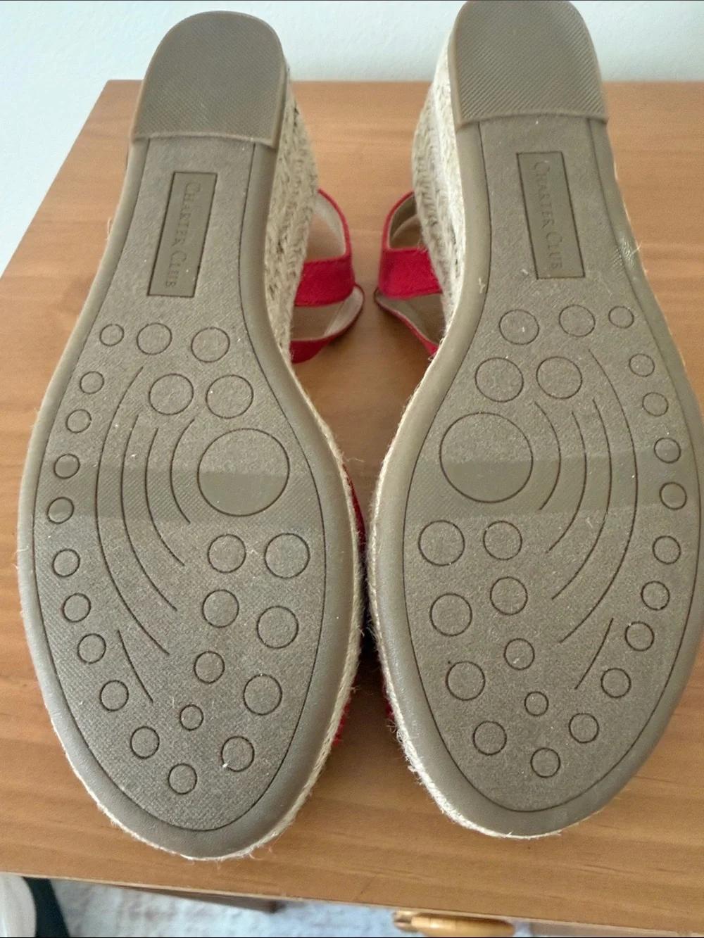 Charter Club Red Canvas Espadrille Wedge Sandals with Ankle Strap